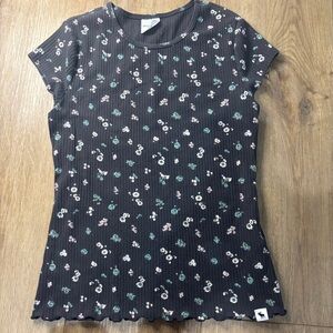 Abercrombie Kids dark grey almost black ribbed floral tight top.